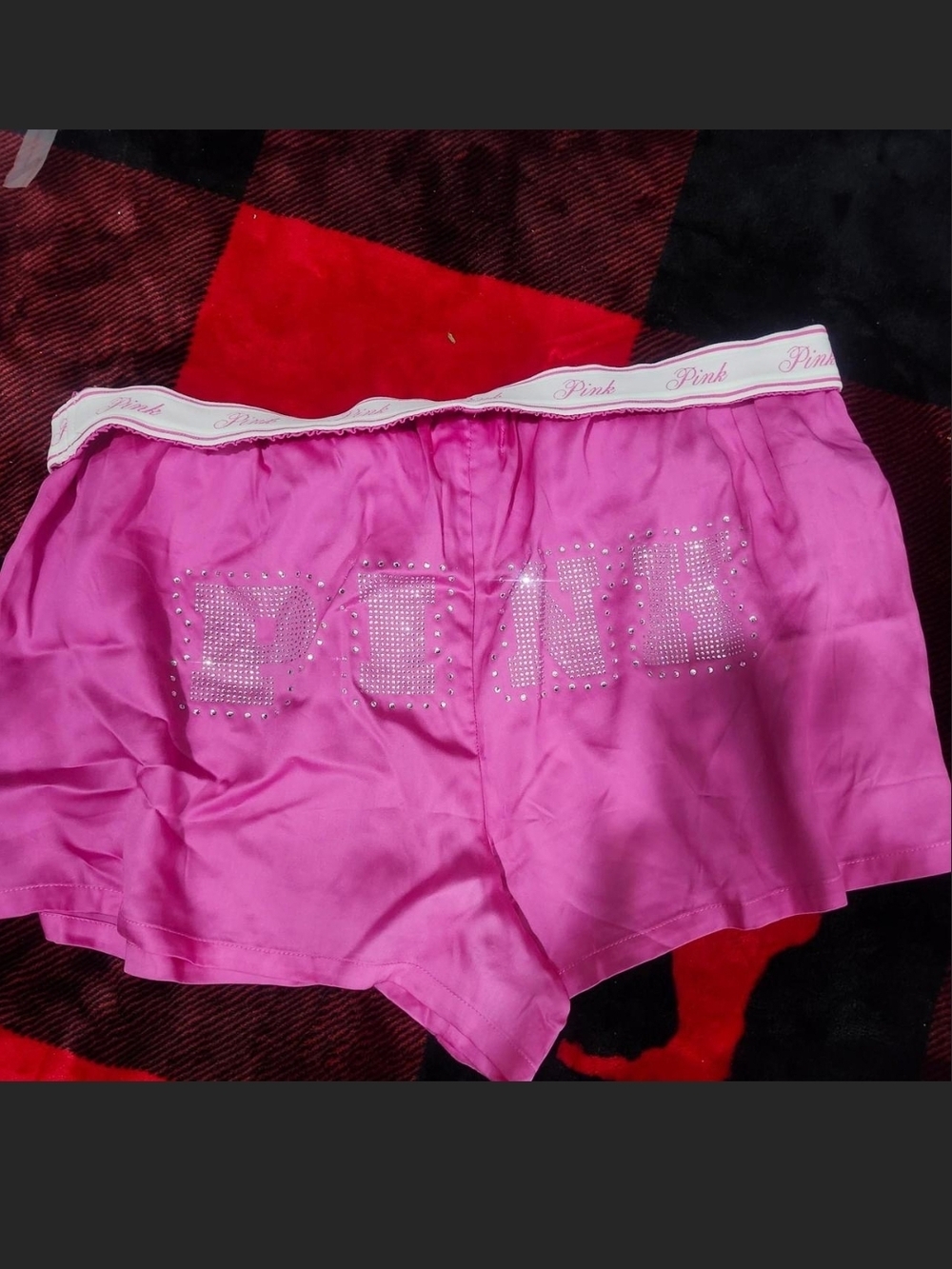 PINK Victoria's Secret Hot Pink Rhinestone Logo Boxer Pajama Shorts